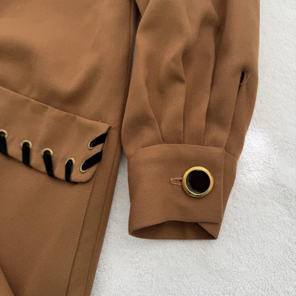Vintage Wool Coat Dress Funnel Neck Brown Size 14 Sandra Ow-Wing NR1 80s